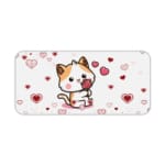 Infidu Bring Cat Magic to Your Desk Mat features a whimsical anime cat design with hearts and flowers on a white and red background Desk Pad kept on a plain white background