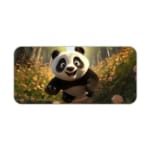 Happy panda with greenery and yellow flowers desk pad, bright and natural design. Desk Pad kept on a plain white background