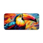 Colorful toucan with a vibrant beak and bright abstract background on a desk pad. Desk Pad kept on a plain white background