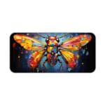 Colorful stained-glass insect design desk pad with vibrant tones and a dark background. Desk Pad kept on a plain white background