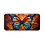 Infidu Blue Butterfly Desk Pad featuring a detailed blue butterfly with intricate wing patterns against a warm-toned floral background. Desk Pad kept on a plain white background