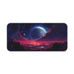 Infidu Space Desk Pad features an alien landscape with a deep purple and red sky, mountains, and visible planets. Desk Pad kept on a plain white background