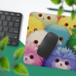 Infidu desk mat with colorful anime cats in pink, blue, and green, adding a vibrant touch to your desk setup. Desk Pad with Keyboard and Mouse