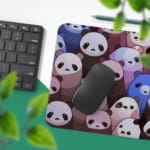 Infidu Bring Panda Playfulness Desk Mat with anime-style pandas, designed by our digital artists. Perfect for adding fun to your desk setup. Desk Pad with Keyboard and Mouse