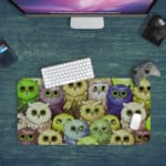 Infidu Discover With Our Owl Theme Children's Desk Mat featuring colorful owls on a white background. Desk Pad on the computer table