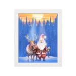 Christmas wall art with a colorful, patterned background featuring festive designs. in plain white background in a white frame