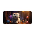 Infidu Cute Fluffy Cat Desk Pad with a light fur cat sitting in a warm glowing background of soft colors. Desk Pad kept on a plain white background