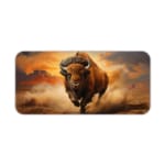 Charging bison desk pad with a realistic bison and prairie background design. Desk Pad kept on a plain white background