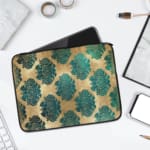 Infidu Vintage Floral Laptop Sleeve in blue, teal, and beige, with a classic floral pattern designed for laptop protection and style. laptop sleeve kept on a plain white background