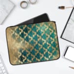 Infidu Rustic Beige Floral Blue Teal Laptop Sleeve with floral pattern in blue and teal tones on a faded beige background. laptop sleeve kept on a plain white background