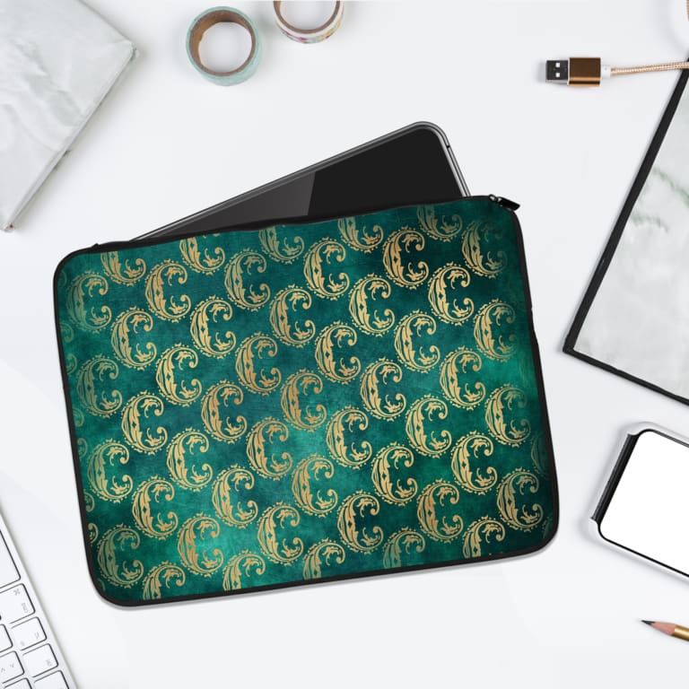 Infidu Teal Wave Pattern Laptop Sleeve with modern wave design on a vibrant teal background. laptop sleeve kept on a plain white background