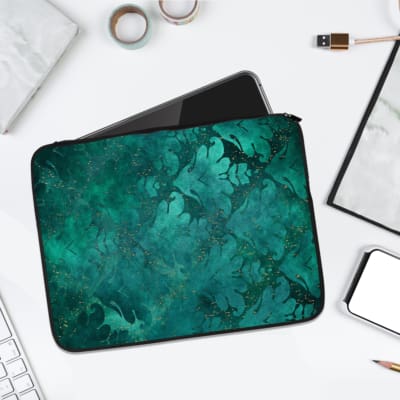 Infidu Dark Textured Teal-Green Laptop Sleeve with a smooth and elegant design. laptop sleeve kept on a plain white background