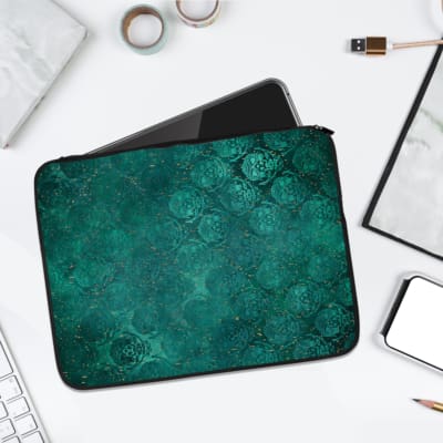 Infidu dark green laptop sleeve with textured pattern design laptop sleeve kept on a plain white background