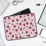 Floral Pink Flower Design Laptop Sleeve with white background, featuring pink flowers and green stems for a fresh look. laptop sleeve kept on a plain white background