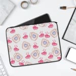 Infidu Cute Pink Heart Print Laptop Sleeve with Blue heart pattern on white background, perfect for stylish laptop protection. laptop sleeve kept on a plain white background