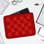 Infidu Bright Red Laptop Sleeve with White Heart and Teddy Bear Outline Pattern laptop sleeve kept on a plain white background