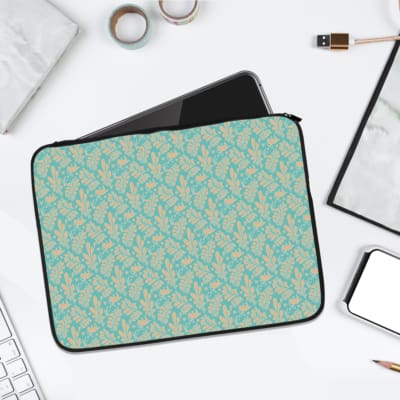 Infidu Simple Light Blue Pattern Laptop Sleeve with subtle design on a light background, featuring zip closure for easy access and protection. laptop sleeve kept on a plain white background