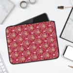 Infidu deep red laptop sleeve with pink and white heart pattern, featuring a zip closure for protection and style. laptop sleeve kept on a plain white background