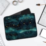 Infidu Night Sky Cosmic Cloud Stars Laptop Sleeve with dark cosmic design, featuring clouds, stars, and waves; protective fabric laptop sleeve with zip closure laptop sleeve kept on a plain white background