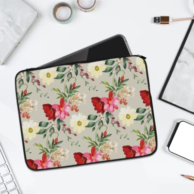 Infidu Laptop Sleeve with Vibrant Red Floral Design – Fabric Sleeve with Zip Closure laptop sleeve kept on a plain white background