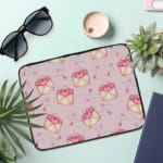 Infidu Love Letter Envelope Heart Pattern Laptop Sleeve with light pink background and cute envelope designs with hearts inside. the laptop sleeve on the table