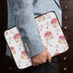 Infidu Cute Pink Envelope & Heart Laptop Sleeve with a white background and pink envelopes containing hearts, offering a playful and romantic design. the person holding the sleeve