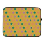 Infidu Green and Pink Star Pattern Laptop Sleeve with small green and pink stars on a light green background, displayed on a desk. laptop sleeve kept on a plain white background