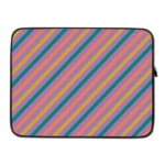 Colorful striped laptop sleeve with shades of blue, pink, yellow, and purple, offering a vibrant, playful design. laptop sleeve kept on a plain white background