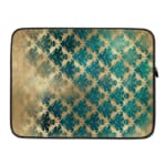 Infidu Rustic Beige Floral Blue Teal Laptop Sleeve with floral pattern in blue and teal tones on a faded beige background. laptop sleeve kept on a plain white background