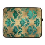 Infidu Beige Floral Design Laptop Sleeve with blue and teal flowers on a beige background. laptop sleeve kept on a plain white background