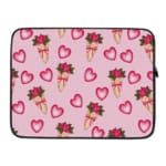 Infidu Romantic Heart & Floral Print Laptop Sleeve with pink hearts and flower bouquets on a white background. laptop sleeve kept on a plain white background