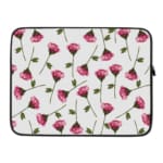 Infidu Floral Pink & Green Laptop Sleeve with pink flowers and green stems on a white background, offering protection and style. laptop sleeve kept on a plain white background