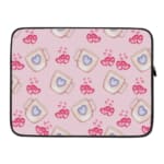 Infidu Light Pink Laptop Sleeve with Mug & Heart Print Design featuring small mugs with blue hearts and pink heart prints. laptop sleeve kept on a plain white background