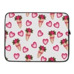 Infidu Romantic Heart & Floral Print Laptop Sleeve with pink hearts and flower bouquets on a white background. laptop sleeve kept on a plain white background