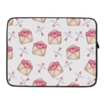 Infidu Cute Pink Envelope & Heart Laptop Sleeve with a white background and pink envelopes containing hearts, offering a playful and romantic design. laptop sleeve kept on a plain white background