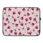 Floral Pink Flower Design Laptop Sleeve with white background, featuring pink flowers and green stems for a fresh look. laptop sleeve kept on a plain white background