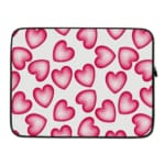 Infidu White Laptop Sleeve with a Large Pink Heart Design, featuring a cheerful pattern of pink hearts on a white background. laptop sleeve kept on a plain white background