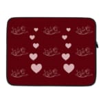 Infidu Maroon Heart & Angel Pattern Laptop Sleeve with white hearts and angel figures on a maroon background. laptop sleeve kept on a plain white background