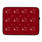 Red laptop sleeve with a playful white heart pattern on a bold red background, designed by digital artists for style and protection. laptop sleeve kept on a plain white background