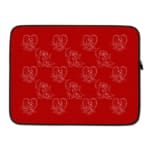 Infidu Bright Red Laptop Sleeve with White Heart and Teddy Bear Outline Pattern laptop sleeve kept on a plain white background