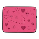 Infidu pink laptop sleeve with heart designs and dotted lines in shades of pink and purple. laptop sleeve kept on a plain white background