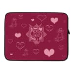 Infidu Romantic Dark Pink Heart Design Laptop Sleeve with intricate heart patterns and a couple of illustrations. laptop sleeve kept on a plain white background