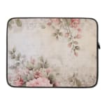 Infidu Soft Floral Pink & Beige Elegant Laptop Sleeve with delicate flowers in light pink, beige, and cream shades. laptop sleeve kept on a plain white background