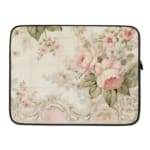 Infidu Vintage Floral Pastel Laptop Sleeve with pink and white flowers on light pastel background. Elegant design for laptop protection. laptop sleeve kept on a plain white background