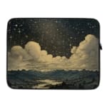 Infidu Night Sky Clouds Stars Laptop Sleeve with dark background, stars, and clouds design. laptop sleeve kept on a plain white background