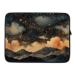 Infidu Night Sky Clouds Stars Laptop Sleeve with dark background, stars, and clouds design. laptop sleeve kept on a plain white background