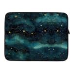 Infidu Night Sky Cosmic Cloud Stars Laptop Sleeve with dark cosmic design, featuring clouds, stars, and waves; protective fabric laptop sleeve with zip closure laptop sleeve kept on a plain white background