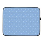 Simple blue laptop sleeve with white polka dots for a clean and stylish design. laptop sleeve kept on a plain white background