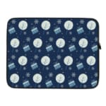 Infidu Dark Blue Winter Snowflake & Gift Laptop Sleeve with festive snowflakes, gifts, and a holiday design.