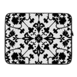 Infidu black and white mandala art laptop sleeve with intricate floral design. laptop sleeve kept on a plain white background